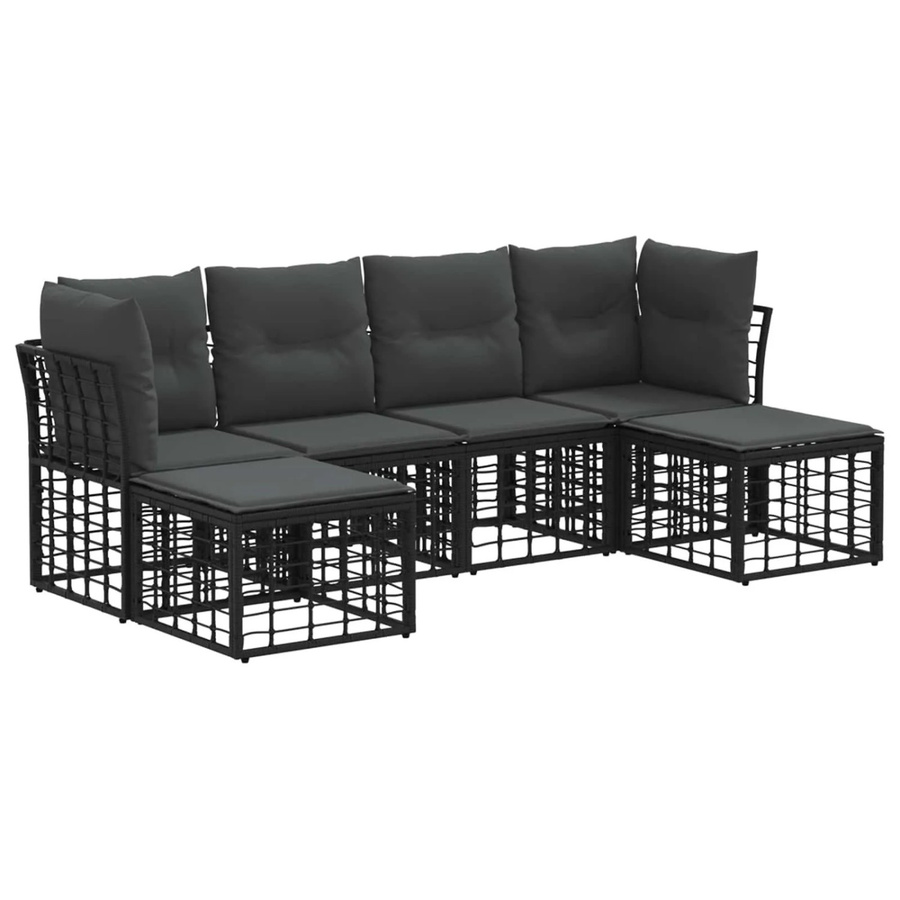 vidaXL Outdoor-Sofagarnitur in L-Form aus Polyrattan mit 3-Sitzer-Sofa, Lounge-Sessel und Ottoman in Schwarz - Bild 2