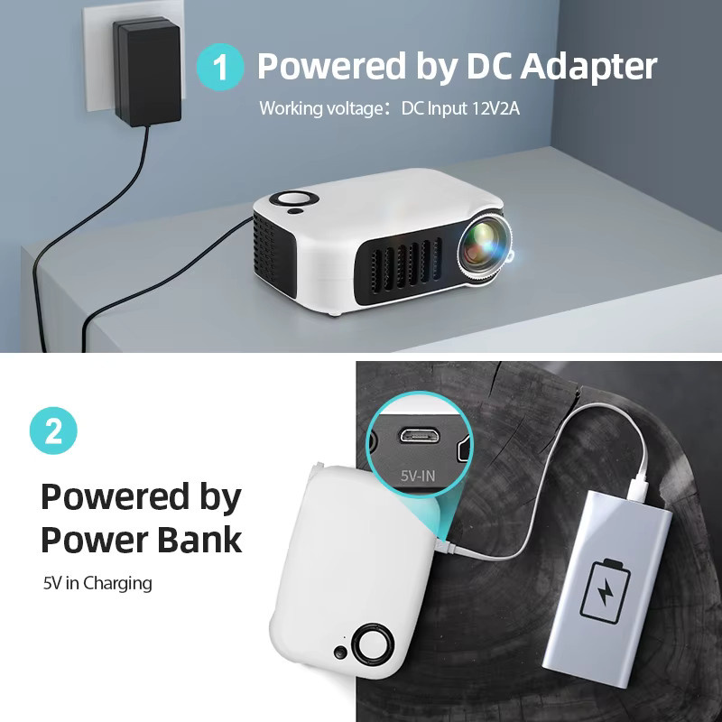 AUN A2000 Mini-Projektor Tragbarer LED-Laser Beamer mit Smart TV Box für 3D-Heimkino, Full HD und 4K Unterstützung, HDMI-Anschluss, Weiß/Gelb - Bild 3