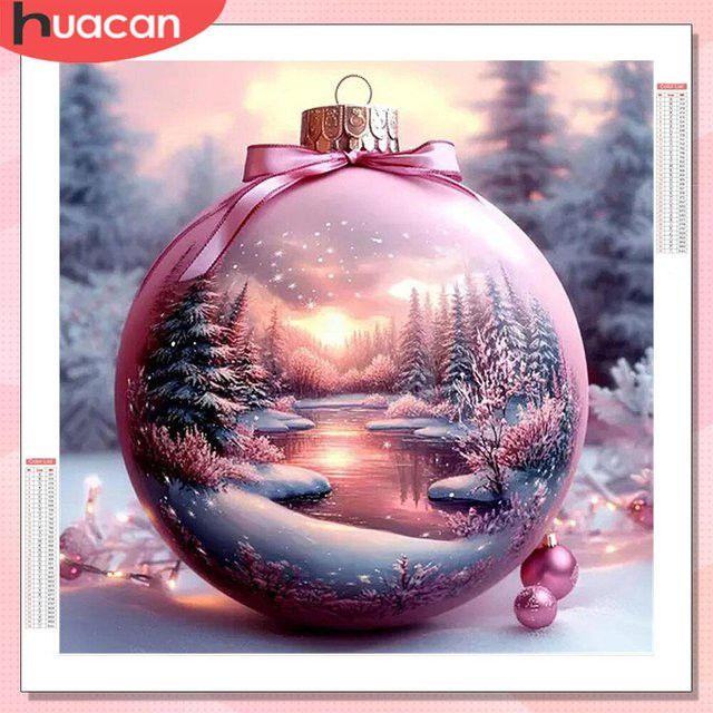 HUACAN 5D Diamantmalerei Winter Landschaft als rundes Mosaik-Set in Multicolor zur Wandmontage - Bild 1