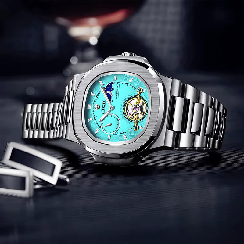 LIGE Armbanduhr Automatik, Edelstahl, Blau, Herren - Bild 3