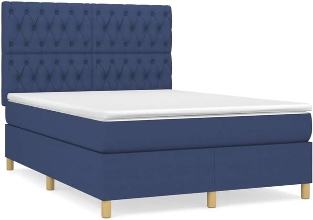 vidaXL Boxspringbett mit Matratze in Blau, Hybridbett mit Taschenfedern und Schaumstoff, B/T: 140 x 190 cm - Bild 1