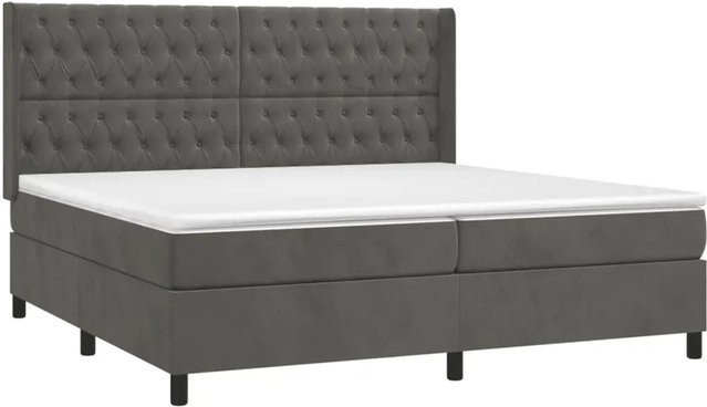 vidaXL Boxspringbett King/XL mit Matratze in Dunkelgrau, Samt, mit LED-Unterbettbeleuchtung und USB-Ladeport, B/T: 203 x 203 cm - Bild 1