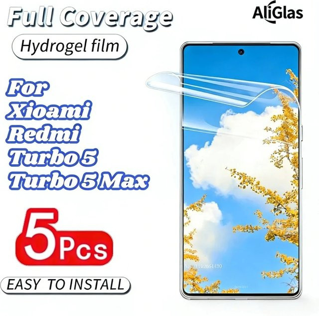 5 Stück HD-Hydrogelfolien für Xiaomi Redmi Turbo 5 und Redmi Turbo 5 Max Displayschutzfolie transparent mit Fingerabdruck-Entsperrung - Bild 1