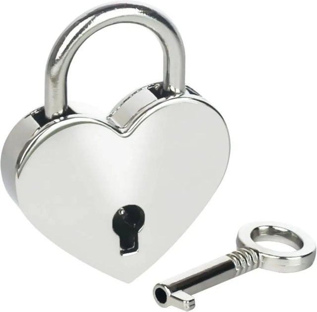HMF Mini Deko Vorhängeschloss mit Herzform Schlüssel in Silber, B/H/T: 3,9 x 3,0 x 0,7 cm - Bild 1
