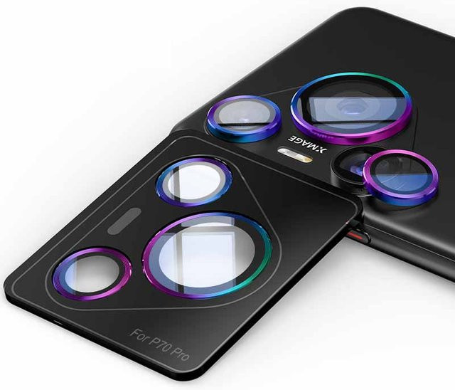 Kamera Schutz Set für Huawei Pura 70 Pro Plus und Huawei Pura 70 mit Metall Objektiv Ring und gehärtetem Glas in Schwarz und Multicolor - Bild 1