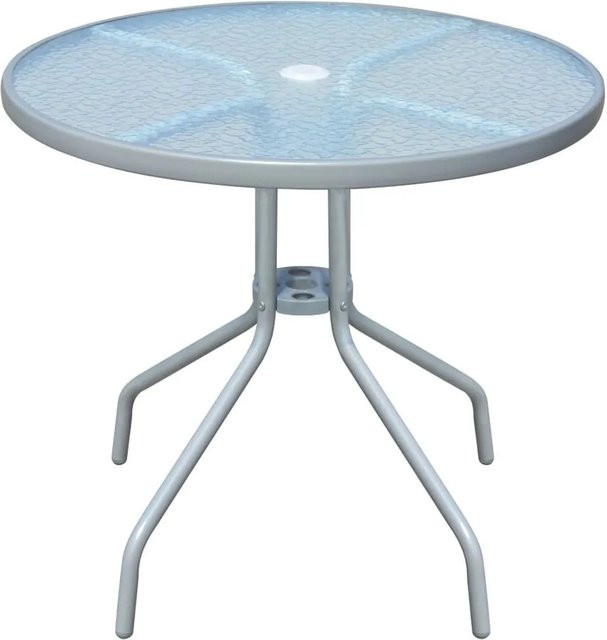 Furnicato Gartentisch rund aus Stahl und Riffelglas in Grau, Durchmesser: 80 cm, Höhe: 71 cm - Bild 1