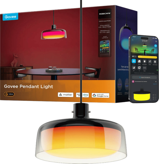 Govee LED Pendelleuchte Ring in Schwarz mit RGBW Multicolour Effekt für Wohnzimmer und Esszimmer - Bild 2