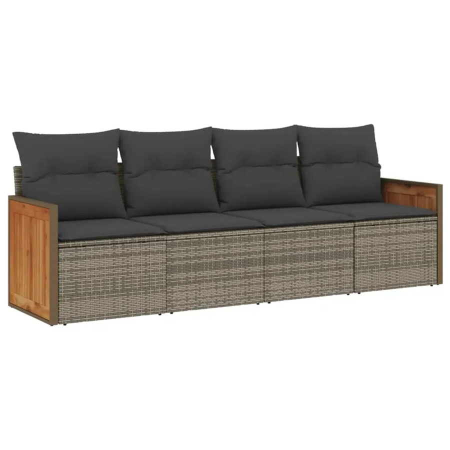 vidaXL 4-tlg. Garten-Sofagarnitur aus Poly-Rattan in Grau mit Kissen und pulverbeschichtetem Stahlgestell - Bild 2
