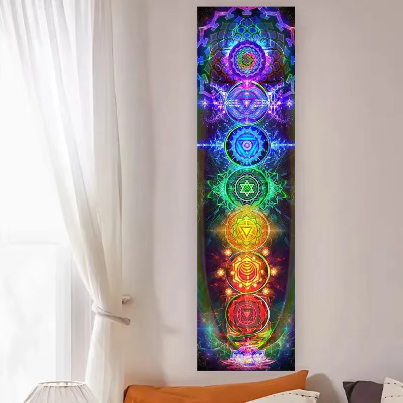 VIKAMA Regenbogen-Energie Wandteppich mit Mandala-Design für Yoga und Meditation, Mehrfarbig, Breite: 40 cm, Höhe: 150 cm - Bild 1