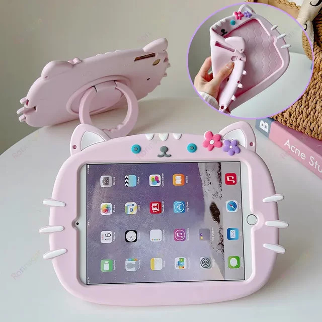 Niedliche 3D Katzen Silikonhülle für iPad Air und Pro in Pink - Bild 1