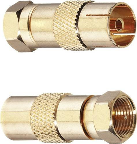 Oehlbach 4402 F-Koax-Adapter vergoldet mit F-Stecker und Koax-Buchse IEC, 2 Stück - Bild 1