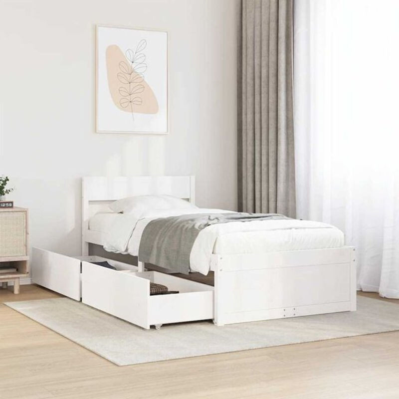 Massivholzbett aus Kiefernholz von vidaxl in Weiß, Modernes Design, B/T: 100 x 200 cm - Bild 1