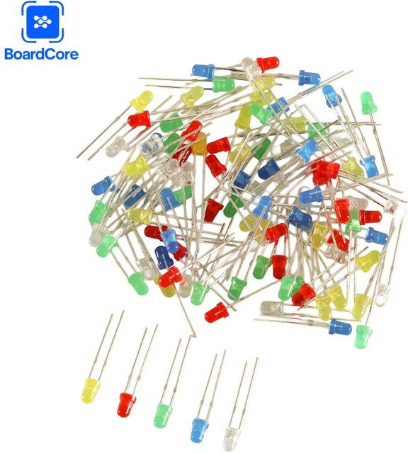 100 Stück Ultrahelle LED Dioden Set F3 3mm in 5 Farben Rot, Gelb, Blau, Grün und Weiß für deine DIY Elektronikprojekte - Bild 1