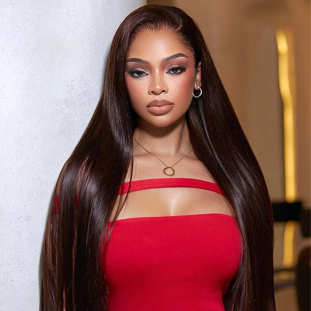 Fuduete Echthaarperücke, Remy Brazilian Straight, Schokoladenbraun, glatt - Bild 1