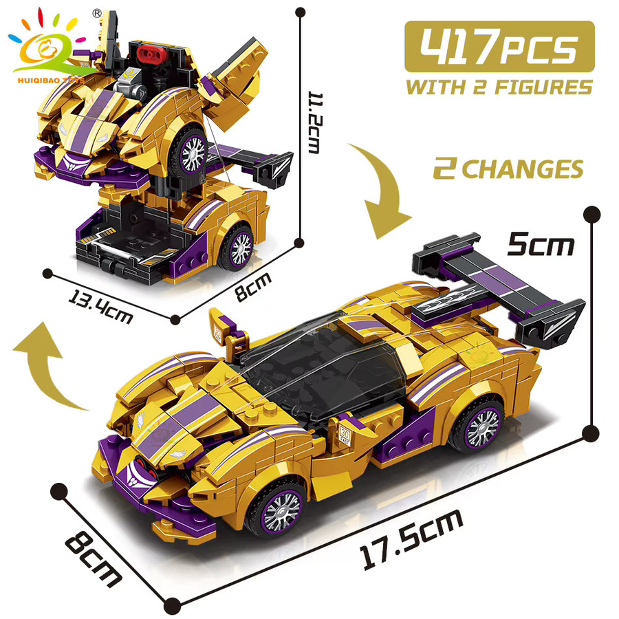 HUIQIBAO One Step Transform Racing Auto Modell Bausteine, 2in1 Roboter Mecha, Kreative Bricks Set - Bild 3