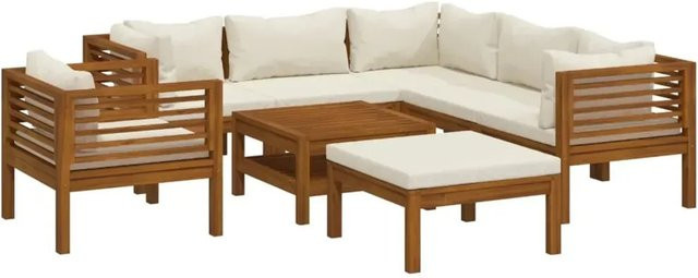 vidaXL 8-teiliges Garten-Lounge-Set aus massivem Akazienholz mit cremefarbenen Kissen - Bild 1
