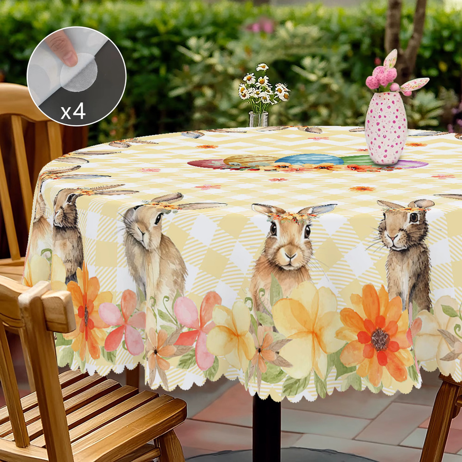 Oster-Tischdecke mit Karomuster und Spitzenrand in Mehrfarbig, erhältlich als runde oder rechteckige Tischdecke aus Leinen-Polyester-Mischung - Bild 3