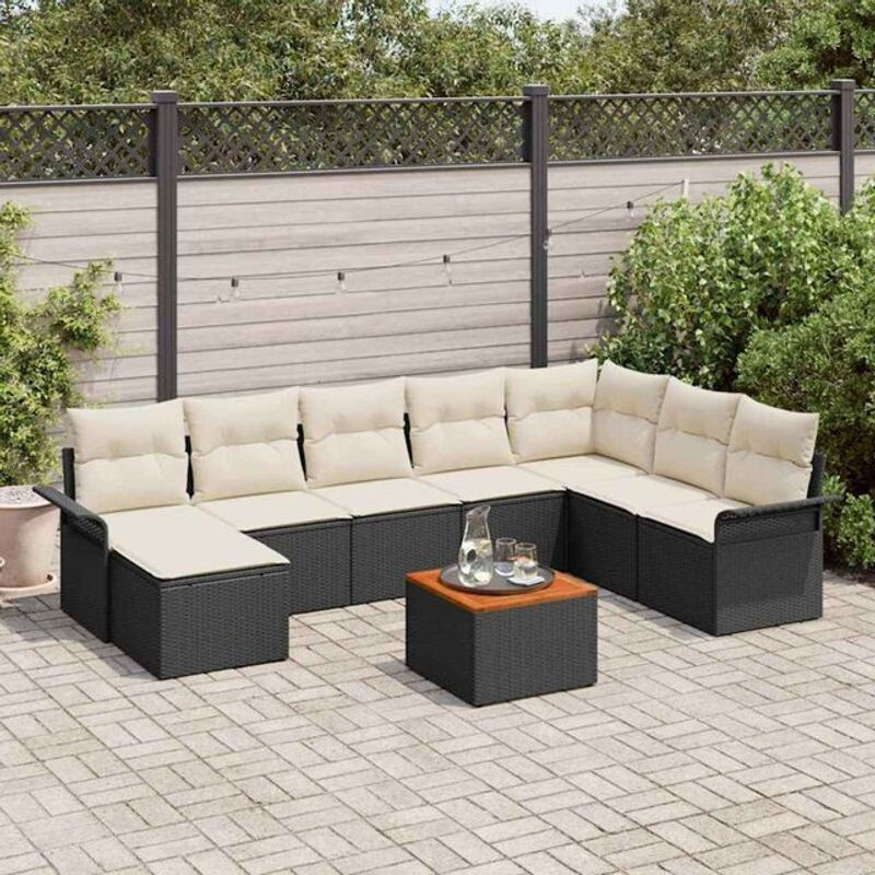 Vidaxl Garten-Sofa-Set mit Kissen und Speicherfunktion, 9-teiliges modulares Rattan-Set in Schwarz und Creme - Bild 1