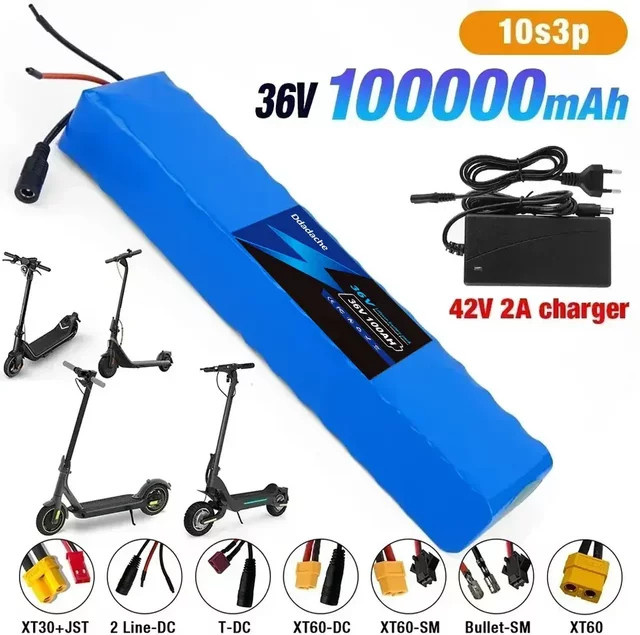 10S3P 36 V 100 Ah Lithium-Ionen-Akku mit 18650 Zellen und BMS für Elektrofahrzeuge, inklusive 54,6 V Ladegerät, Blau - Bild 1