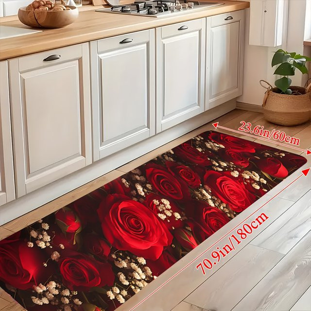 VIKAMA Rosenläufer Teppich mit floralem Design in Rot für Wohnzimmer und Schlafzimmer, B/T: 120 cm - Bild 1