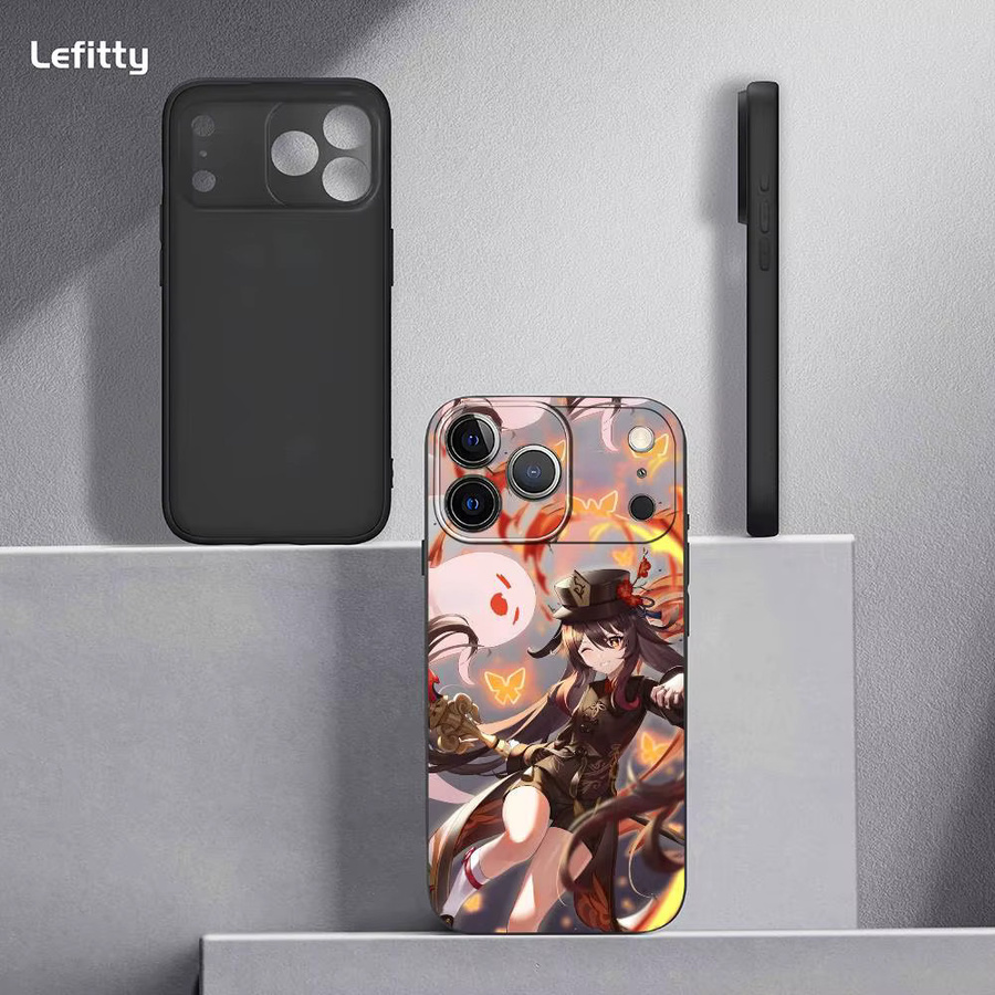 Hu Tao Genshin Impact Handyhülle für iPhone 11 bis 17 Pro Max Plus Mini, Schwarz Frosted Soft Shell - Bild 4