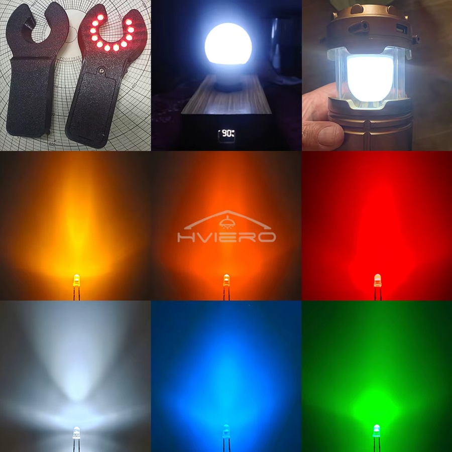 HVIERO LED Kugelbirne ultrahelle Leuchtdiode mit rundem Kopf und kurzen Kantenfüßen, Durchmesser: 3 mm, Farben: Weiß, Grün, Gelb, Blau, Rot - Bild 2