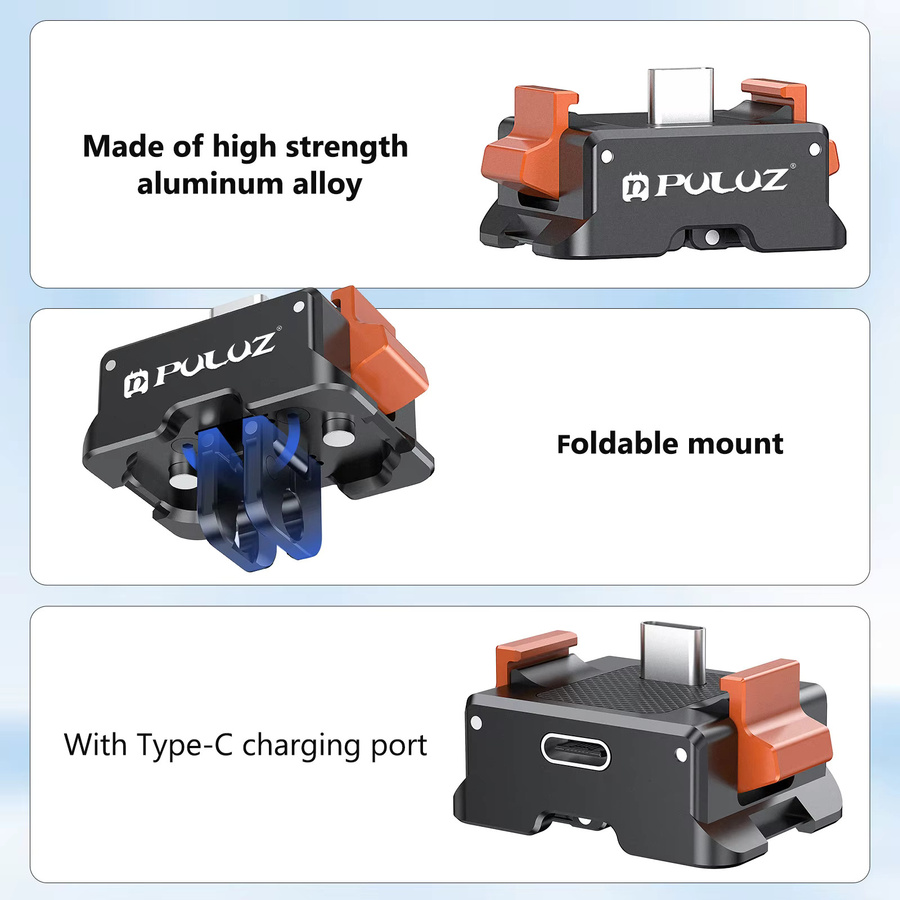 PULUZ Typ-C-Ladestation mit Schnellverschluss-Montageadapterbasis für DJI Osmo Pocket 3 in Schwarz - Bild 3