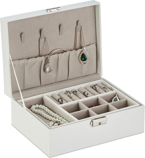 Abschließbarer Schmuckkasten von Relaxdays aus Kunststoff in Weiß, Beige oder Silber, B/T/H: 23 x 9,5 x 17,5 cm - Bild 1