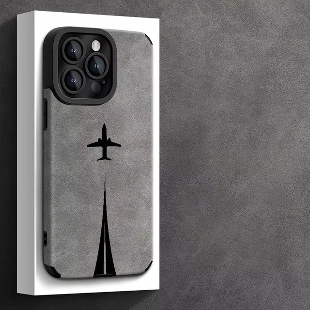 Kreative Flugzeugschiene Handyhülle für Apple iPhone 17 Pro Max 16 15 14 13 12 11 Pro Mini Air XS XR XS Max 8 Plus in Grau mit Anti-Drop Schutz - Bild 1