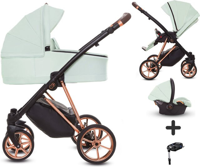 TPFLiving 4in1 Kinderwagen Ultra Stoff in Mint mit Gestell in Roségold - Bild 1