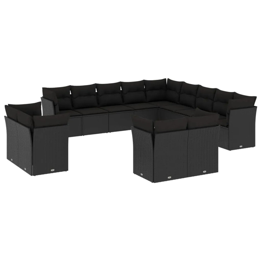 vidaXL 13-tlg. Garten-Sofagarnitur aus Polyrattan in Schwarz mit Kissen und Metallgestell - Bild 2
