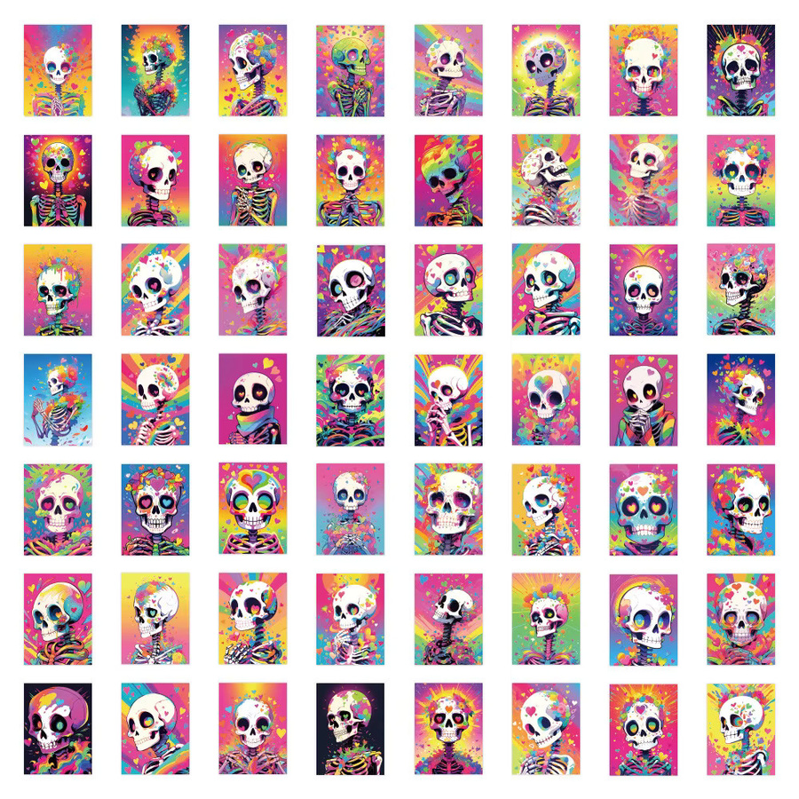 60-teiliges Set niedliche Love-Aufkleber mit Knochenmotiv in Multicolour von RecordingYourLife Store zur Dekoration von Notizbüchern, Handyhüllen und Wasserflaschen - Bild 3