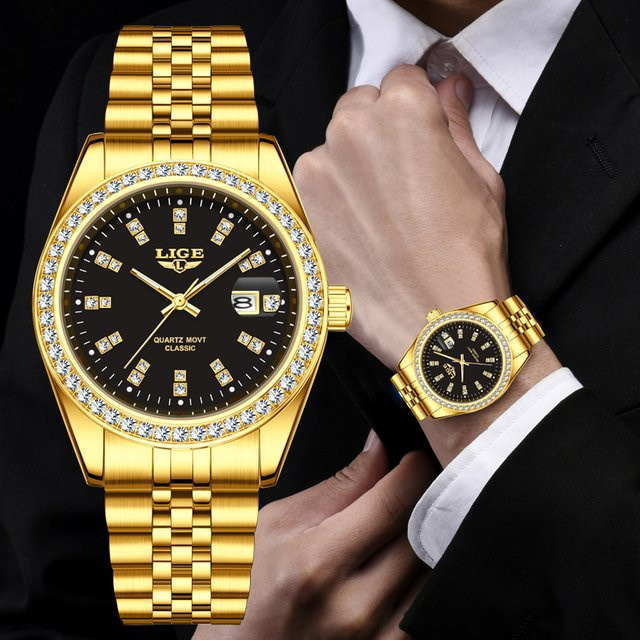 LIGE Armbanduhr Edelstahl, Gold, Quarz, Herren - Bild 1
