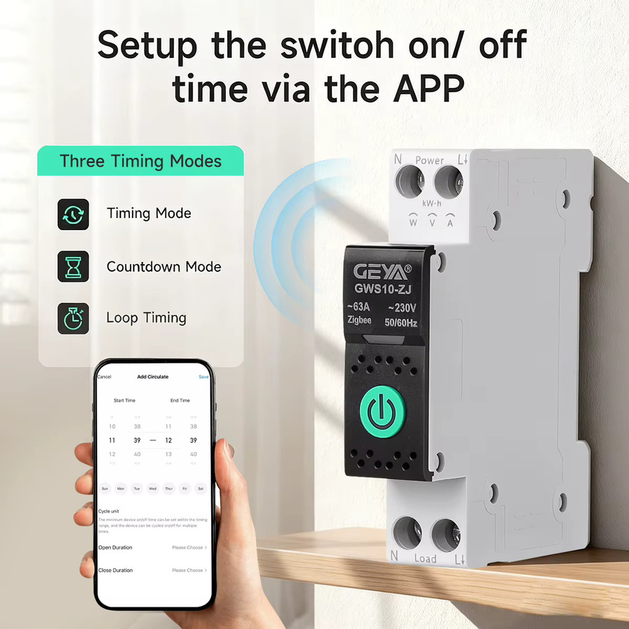 GEYA Intelligenter Leitungsschutzschalter MCB mit Messfunktion WiFi/ZigBee 63A in Weiß für Smart Home via Tuya App - Bild 2