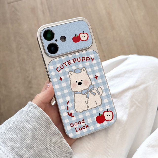 Handyhülle für Apple iPhone 17 16 15 14 13 12 Pro Max mit blau-weiß kariertem Muster und Westie-Welpen Design - Bild 1