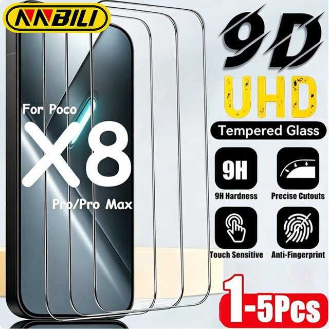 NNBILI 9D Vollflächiger Displayschutz aus gehärtetem Glas für Xiaomi Poco X7 X8 Pro X8 Pro Max Serie, Transparent - Bild 1