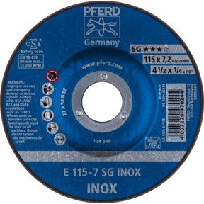 PFERD Schruppscheibe SG INOX Leistungslinie für Edelstahl, Blau, Durchmesser: 115 mm, Breite: 7,2 mm, Bohrung: 22,23 mm - Bild 1