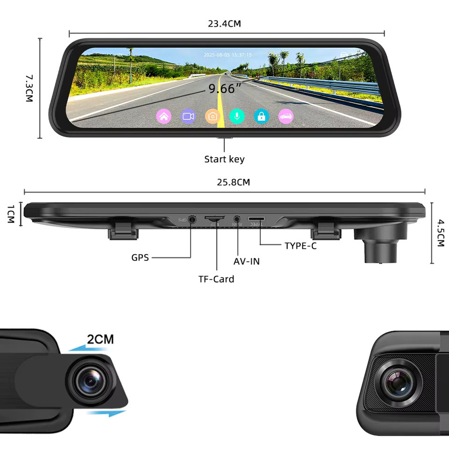 E-ACE 4K WIFI GPS Spiegelkamera für dein Auto mit Touchscreen-Videorekorder und optionaler 2.5K Rückkamera als DVR Black Box in Schwarz - Bild 4