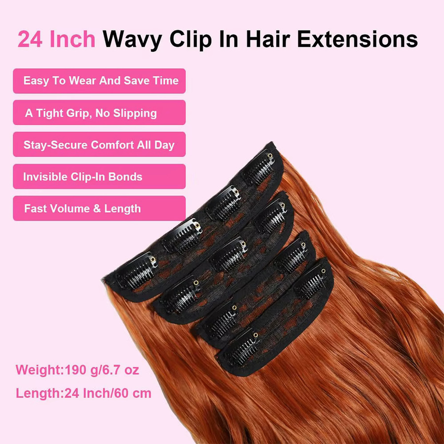 LORITA FEKIX Clip-in Haarverlängerungen, Kupferrot, Wellig, 20 Zoll, 4 Stück, Synthetisch, Damen - Bild 5