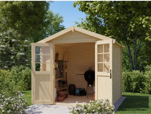 Woodtex Gartenhaus Blockbohlenhaus CA2871 in Braun und Beige, 28 mm Bohlenstärke - Bild 1