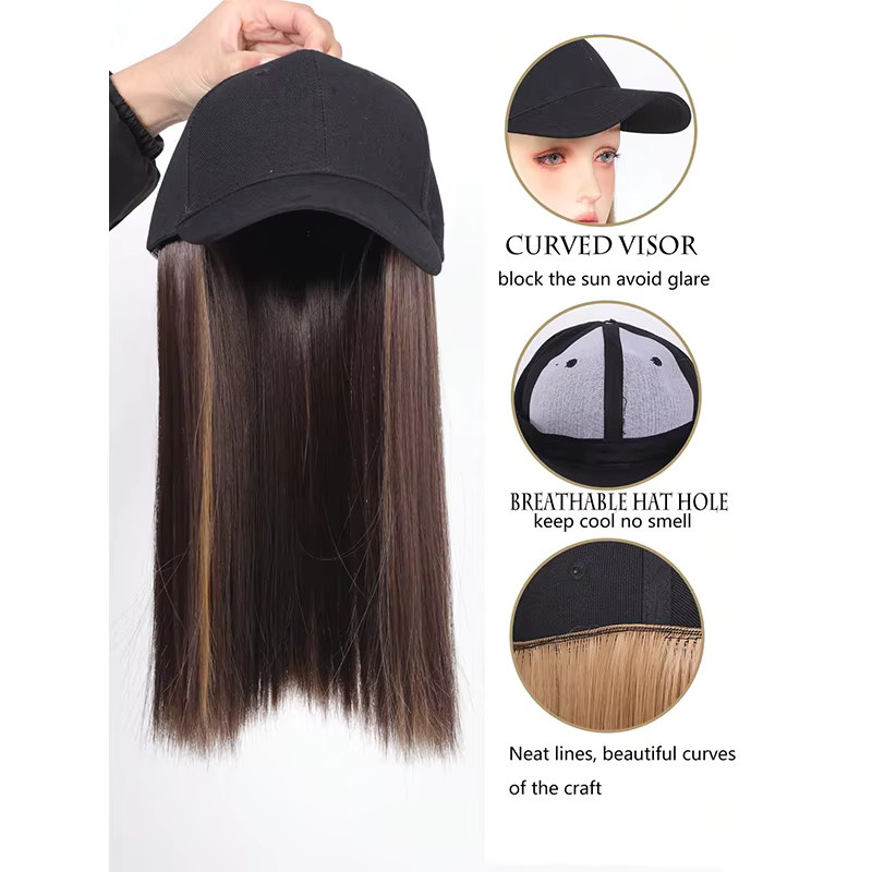ISIGROSI Baseballkappe mit Haarverlängerungen, langes glattes Haar, Damen - Bild 4