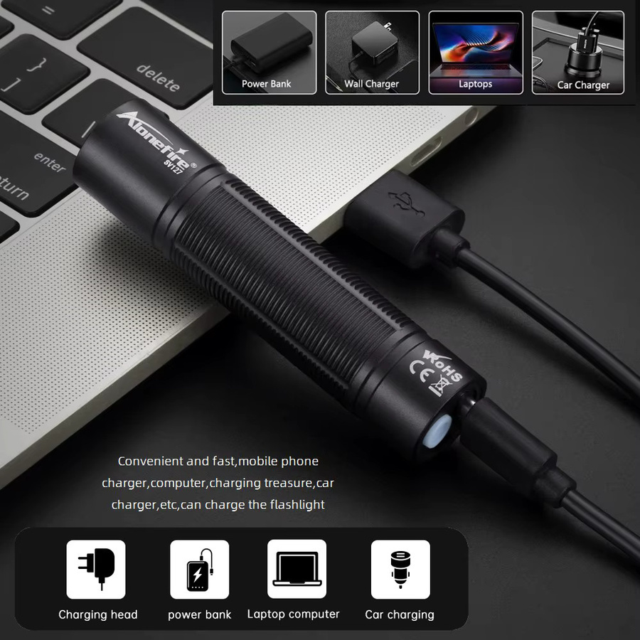 Alonefire Mini Hochleistungs-Taschenlampe USB-aufladbar aus Metall für Outdoor, Camping und Notfälle - Bild 4