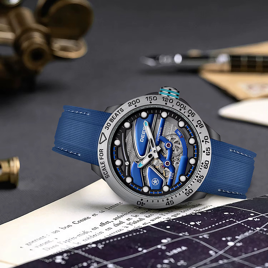 Deesio Armbanduhr Automatik, Kohlefaser, Silikonband, Herren, Schwarz - Bild 2