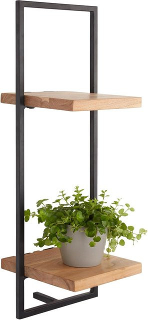 Mömax Wandregal modern in Schwarz und Akazienfarben aus Metall und Holz, B/T/H: 75,0 x 25,0 x 25,0 cm - Bild 1