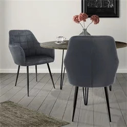 2er Set Esszimmerstühle von ECD Germany in Dunkelgrau mit Armlehnen und Microfaser-Samtbezug im modernen Retro-Design - Bild 1