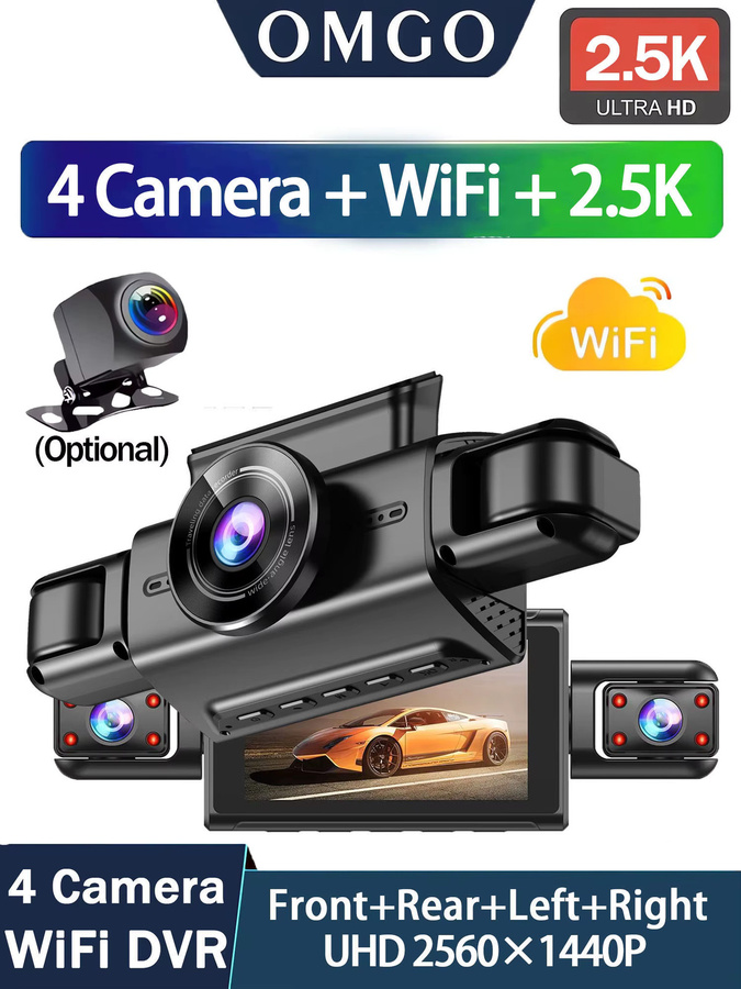 OMGO 4-Kanal 360 Grad Dash Cam mit WIFI App, QHD 2,5K 2560x1440p Auto DVR, 4 Kamera Objektive Video Fahrer Recorder mit Rückfahrkamera, Schwarz - Bild 7