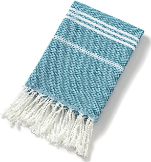 XYNN Türkisches Strandtuch mit Quasten, blau gestreift, schnell trocknendes Mikrofaser-Sportbadetuch, B/H: 90 x 180 cm - Bild 1