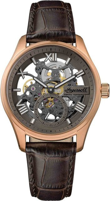 Ingersoll Herrenuhr Automatik, Edelstahl, 40 mm, Leder, Grau, 5 ATM - Bild 1