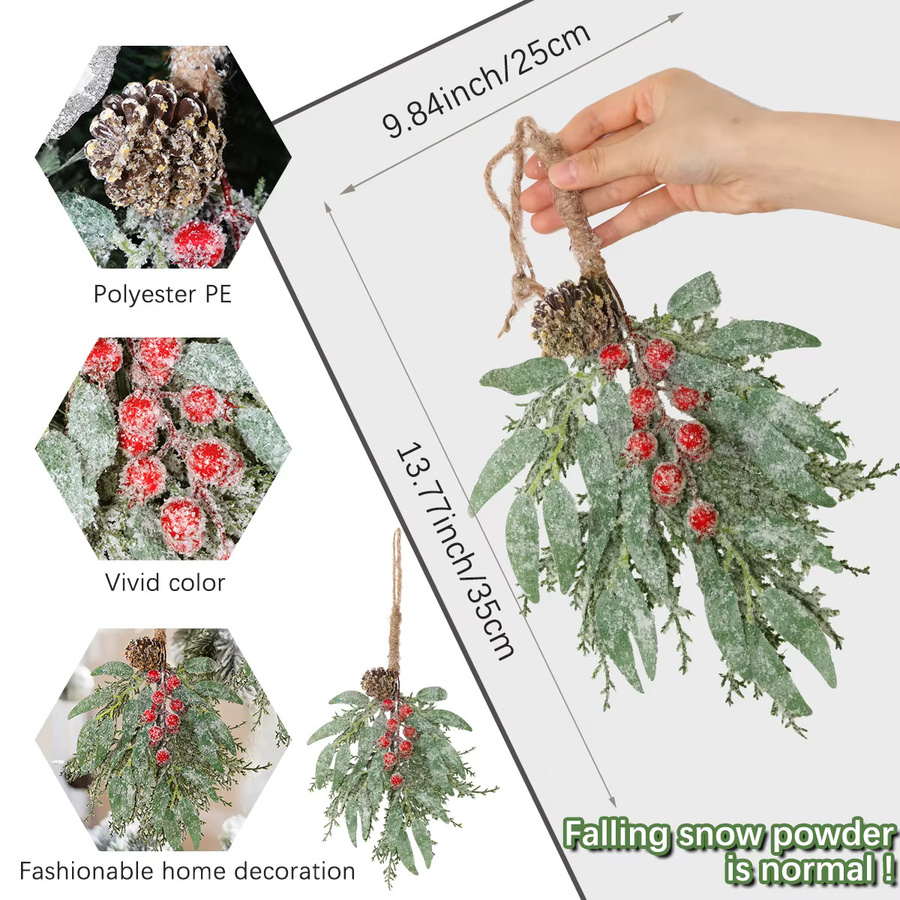 SIA FLOWER Weihnachtsanhänger mit künstlichen Pflanzen, roten Beeren und Kiefernnussschmuck in Grün und Rot - Bild 2