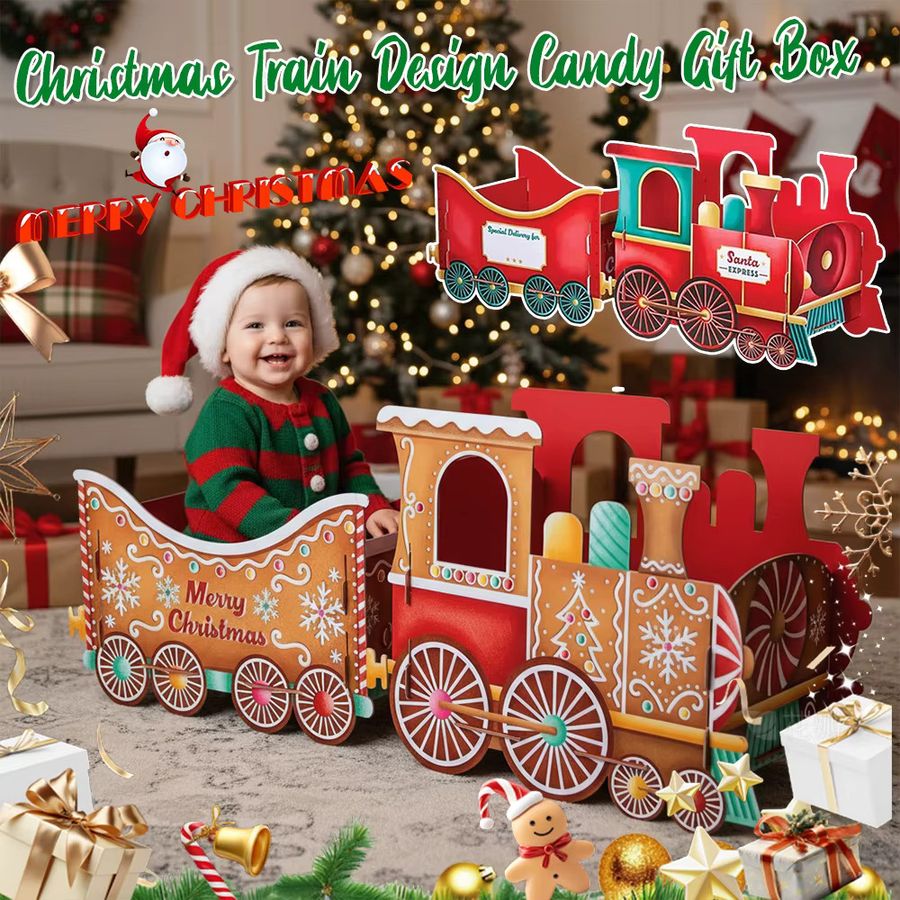 APWIKOGER Süßigkeiten Geschenkbox mit Zug Design aus Papier in Multicolor für Kinder und Weihnachtsdekoration - Bild 1